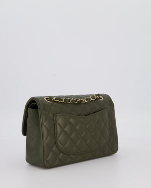 Chanel Olive Green Small Classic Double Flap Bag in Lambskin Leather with Champagne Gold Hardware