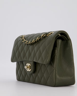 Chanel Olive Green Small Classic Double Flap Bag in Lambskin Leather with Champagne Gold Hardware