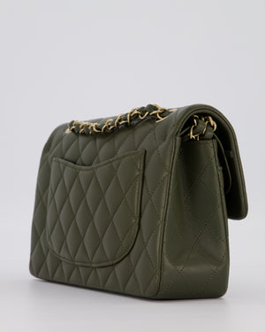 Chanel Olive Green Small Classic Double Flap Bag in Lambskin Leather with Champagne Gold Hardware