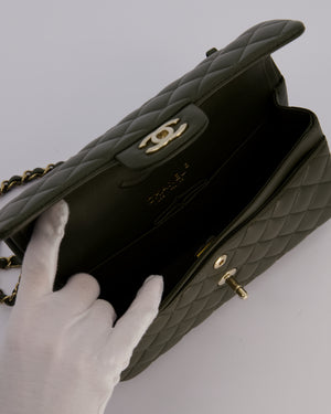 Chanel Olive Green Small Classic Double Flap Bag in Lambskin Leather with Champagne Gold Hardware