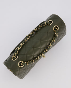 Chanel Olive Green Small Classic Double Flap Bag in Lambskin Leather with Champagne Gold Hardware
