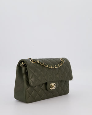 Chanel Olive Green Small Classic Double Flap Bag in Lambskin Leather with Champagne Gold Hardware