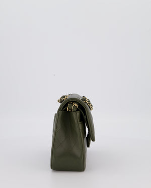 Chanel Olive Green Small Classic Double Flap Bag in Lambskin Leather with Champagne Gold Hardware