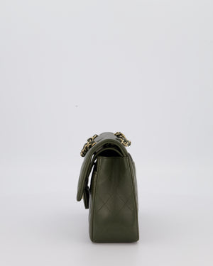 Chanel Olive Green Small Classic Double Flap Bag in Lambskin Leather with Champagne Gold Hardware