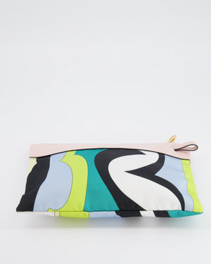 Emilio Pucci Multi-Colour Printed Canvas Pouch Bag with Pink Leather and Gold Zipper Detail