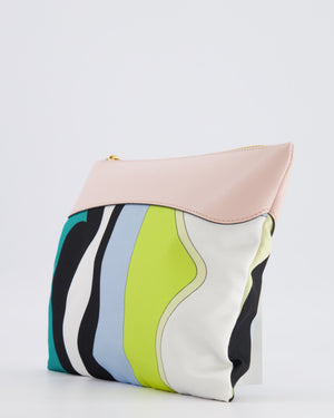 Emilio Pucci Multi-Colour Printed Canvas Pouch Bag with Pink Leather and Gold Zipper Detail