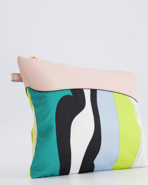 Emilio Pucci Multi-Colour Printed Canvas Pouch Bag with Pink Leather and Gold Zipper Detail