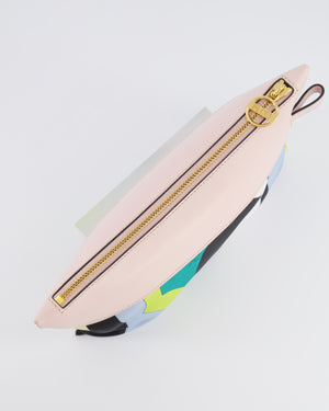 Emilio Pucci Multi-Colour Printed Canvas Pouch Bag with Pink Leather and Gold Zipper Detail