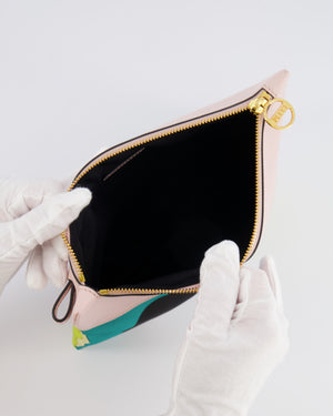 Emilio Pucci Multi-Colour Printed Canvas Pouch Bag with Pink Leather and Gold Zipper Detail