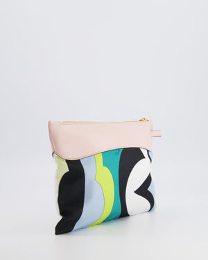 Emilio Pucci Multi-Colour Printed Canvas Pouch Bag with Pink Leather and Gold Zipper Detail