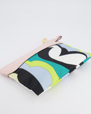 Emilio Pucci Multi-Colour Printed Canvas Pouch Bag with Pink Leather and Gold Zipper Detail