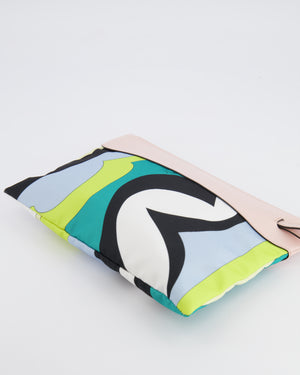 Emilio Pucci Multi-Colour Printed Canvas Pouch Bag with Pink Leather and Gold Zipper Detail