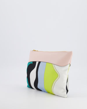 Emilio Pucci Multi-Colour Printed Canvas Pouch Bag with Pink Leather and Gold Zipper Detail