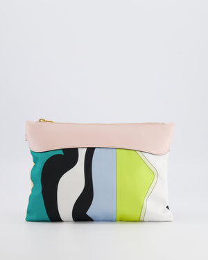 Emilio Pucci Multi-Colour Printed Canvas Pouch Bag with Pink Leather and Gold Zipper Detail