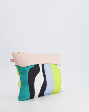 Emilio Pucci Multi-Colour Printed Canvas Pouch Bag with Pink Leather and Gold Zipper Detail