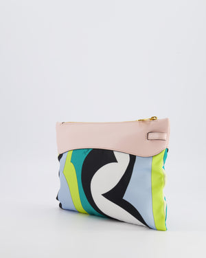 Emilio Pucci Multi-Colour Printed Canvas Pouch Bag with Pink Leather and Gold Zipper Detail