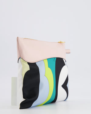 Emilio Pucci Multi-Colour Printed Canvas Pouch Bag with Pink Leather and Gold Zipper Detail