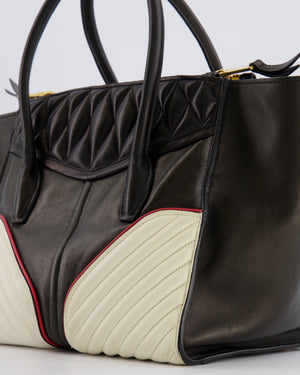 Miu Miu Black, White and Red Leather Biker Bag with Zip Details and Gold Hardware