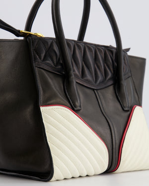 Miu Miu Black, White and Red Leather Biker Bag with Zip Details and Gold Hardware