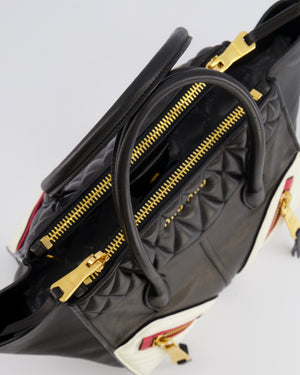 Miu Miu Black, White and Red Leather Biker Bag with Zip Details and Gold Hardware