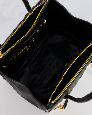 Miu Miu Black, White and Red Leather Biker Bag with Zip Details and Gold Hardware