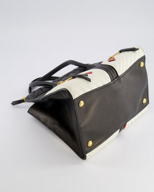 Miu Miu Black, White and Red Leather Biker Bag with Zip Details and Gold Hardware