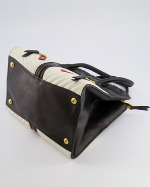 Miu Miu Black, White and Red Leather Biker Bag with Zip Details and Gold Hardware