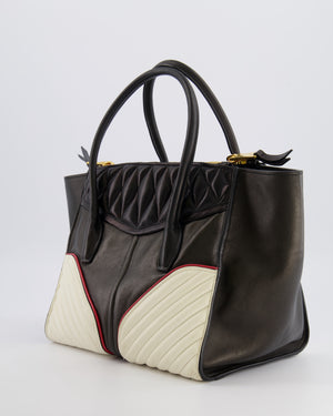 Miu Miu Black, White and Red Leather Biker Bag with Zip Details and Gold Hardware