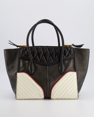 Miu Miu Black, White and Red Leather Biker Bag with Zip Details and Gold Hardware