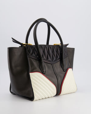 Miu Miu Black, White and Red Leather Biker Bag with Zip Details and Gold Hardware