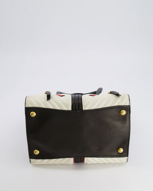 Miu Miu Black, White and Red Leather Biker Bag with Zip Details and Gold Hardware
