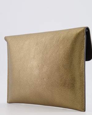 Alexander Mcqueen Gold Leather Envelope Clutch Bag with Crystal Skull Closure
