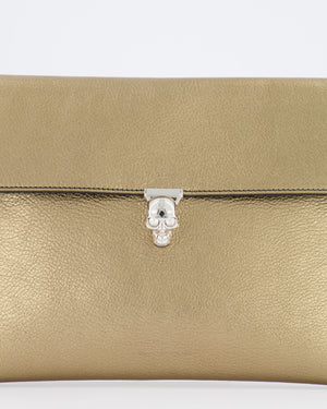 Alexander Mcqueen Gold Leather Envelope Clutch Bag with Crystal Skull Closure