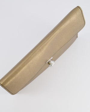 Alexander Mcqueen Gold Leather Envelope Clutch Bag with Crystal Skull Closure