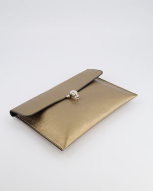 Alexander Mcqueen Gold Leather Envelope Clutch Bag with Crystal Skull Closure