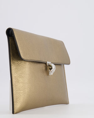 Alexander Mcqueen Gold Leather Envelope Clutch Bag with Crystal Skull Closure