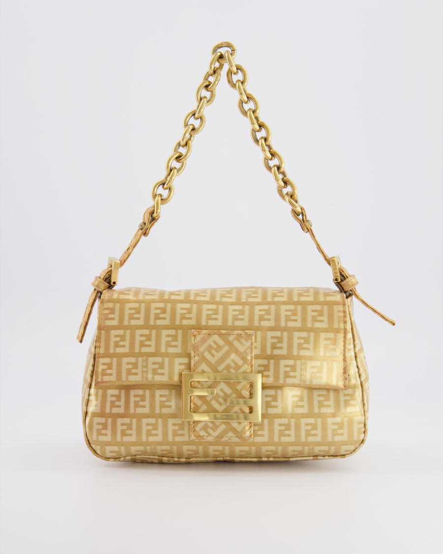 Fendi Vintage Gold Mini Mamma FF Logo Bag with Gold Hardware