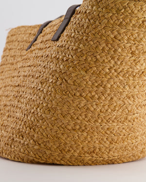 Saint Laurent Panier Tote Bag in Beige Raffia with Brown Leather Straps and Gold Hardware
