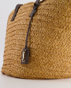 Saint Laurent Panier Tote Bag in Beige Raffia with Brown Leather Straps and Gold Hardware