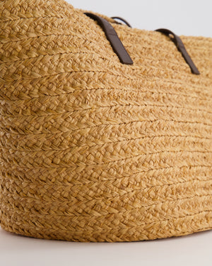 Saint Laurent Panier Tote Bag in Beige Raffia with Brown Leather Straps and Gold Hardware