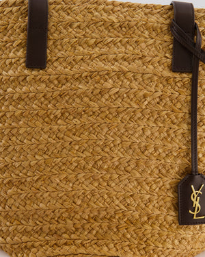 Saint Laurent Panier Tote Bag in Beige Raffia with Brown Leather Straps and Gold Hardware