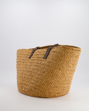 Saint Laurent Panier Tote Bag in Beige Raffia with Brown Leather Straps and Gold Hardware