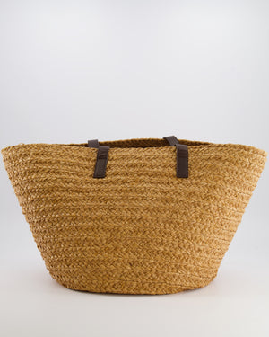 Saint Laurent Panier Tote Bag in Beige Raffia with Brown Leather Straps and Gold Hardware