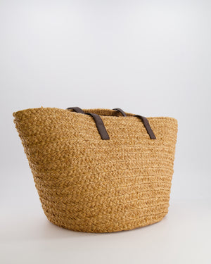 Saint Laurent Panier Tote Bag in Beige Raffia with Brown Leather Straps and Gold Hardware