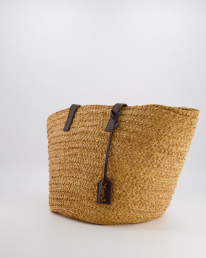 Saint Laurent Panier Tote Bag in Beige Raffia with Brown Leather Straps and Gold Hardware