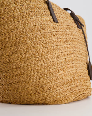 Saint Laurent Panier Tote Bag in Beige Raffia with Brown Leather Straps and Gold Hardware