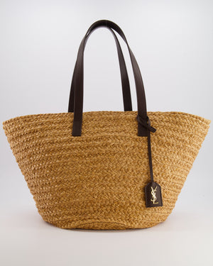Saint Laurent Panier Tote Bag in Beige Raffia with Brown Leather Straps and Gold Hardware