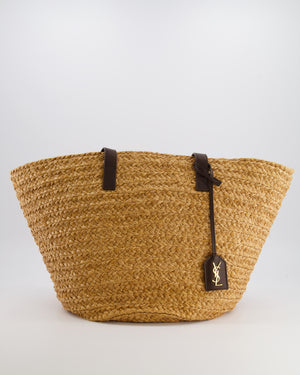 Saint Laurent Panier Tote Bag in Beige Raffia with Brown Leather Straps and Gold Hardware