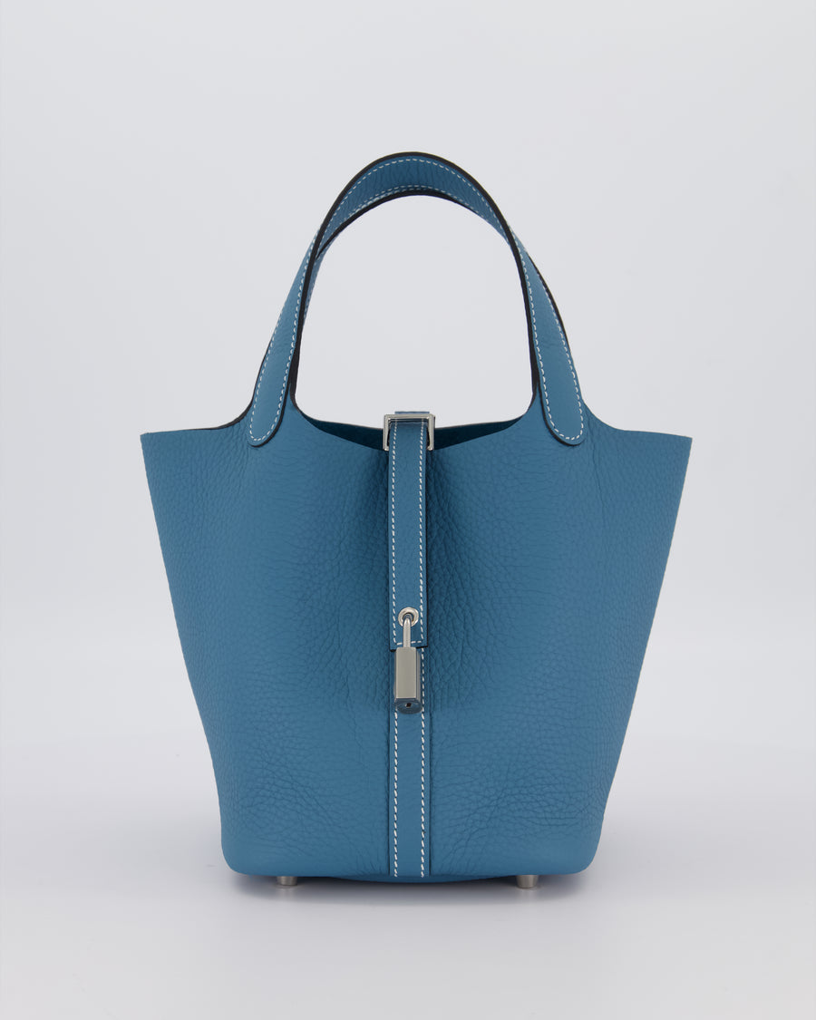 *HOT & RARE* Hermès Picotin Lock 18 Bag in Bleu Jean Taurillon Clemence Leather with Palladium Hardware