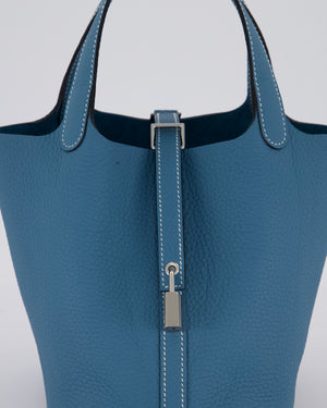 *HOT & RARE* Hermès Picotin Lock 18 Bag in Bleu Jean Taurillon Clemence Leather with Palladium Hardware